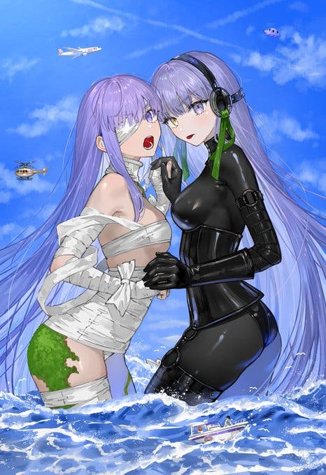 【FGO】キングプロテアとキングプロテアオルタのキャットファイトin海　Fate/GrandOrderのイラスト紹介3394